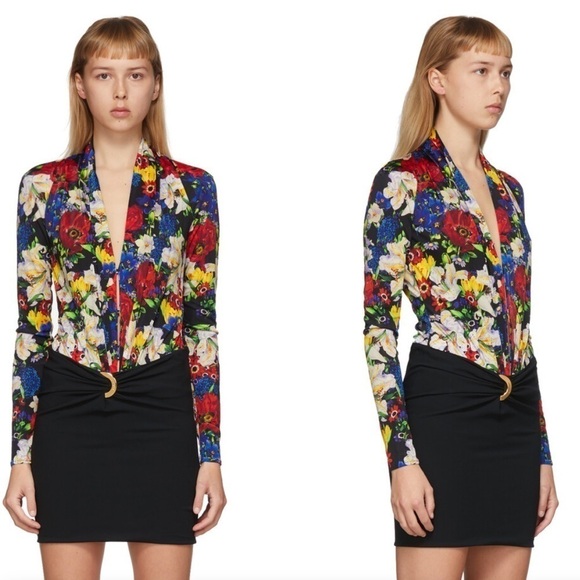 Versace SSENSE Exclusive Multicolor Floral Scoop Neck Bodysuit - Picture 1 of 12